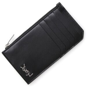Saint Laurent Cassandre Fragments Zip Card Wallet Matte Leather Black